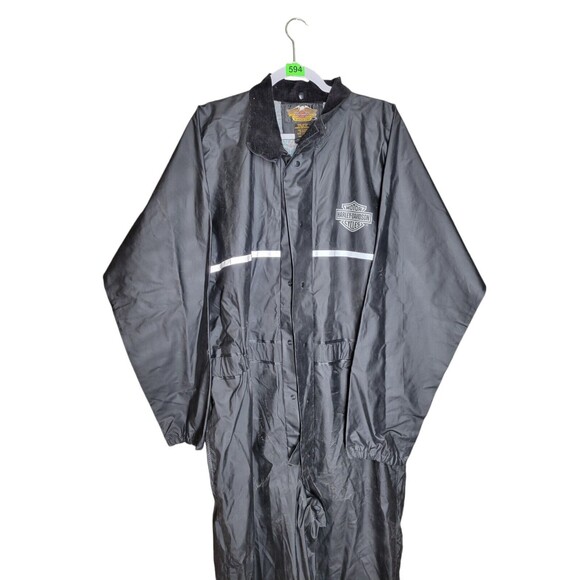 Harley Davidson Men's SZ L Rain Coverall PVC Motorcycle Boiler Suit Black Zip - Picture 2 of 9